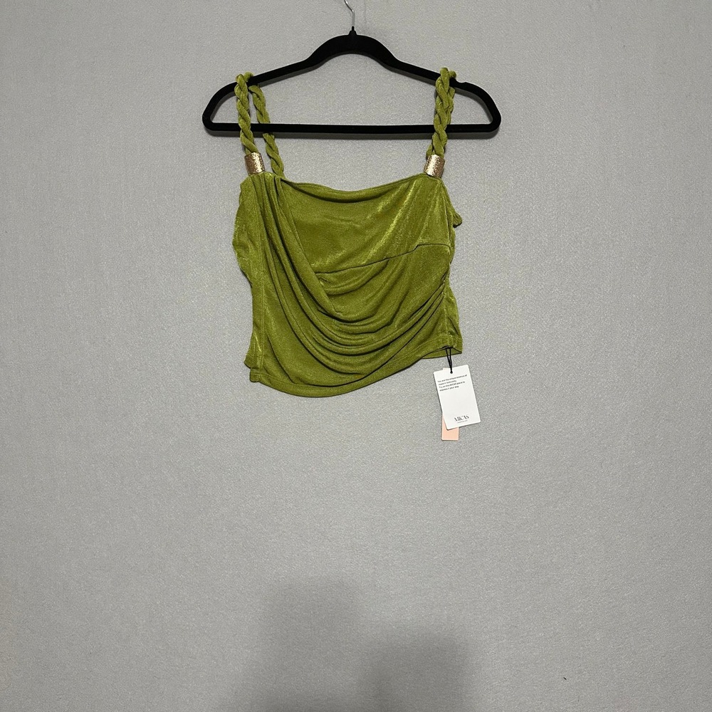MICAS Green Cowl Neck Crop Top Twisted Straps Gold Hardware NWT Size M